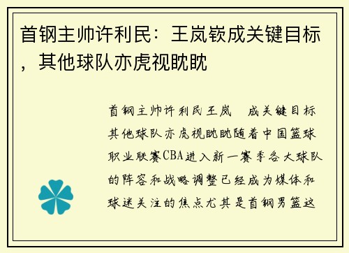 首钢主帅许利民：王岚嵚成关键目标，其他球队亦虎视眈眈