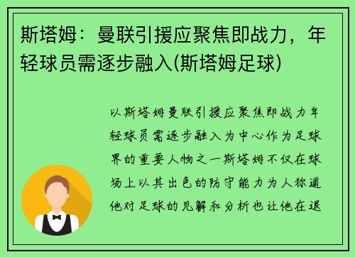 斯塔姆：曼联引援应聚焦即战力，年轻球员需逐步融入(斯塔姆足球)